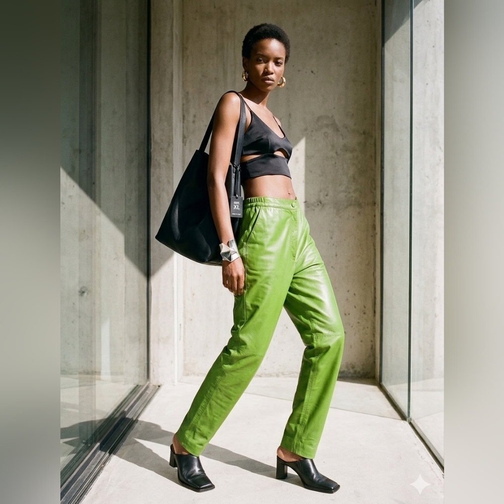 Vintage Apple Green Leather Pants